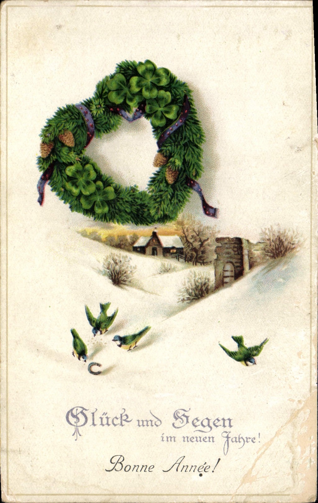 VINTAGE POSTCARD Fantasy Clover Birds