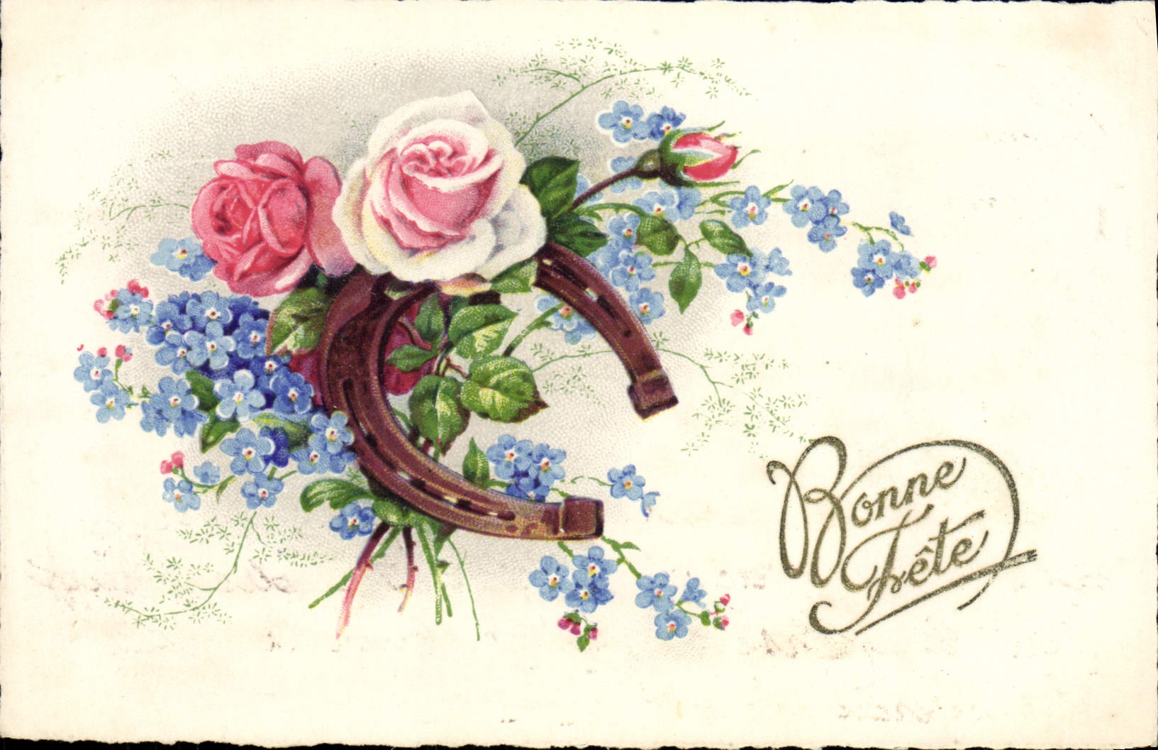 CPA Fantaisie Fleurs Fer a cheval