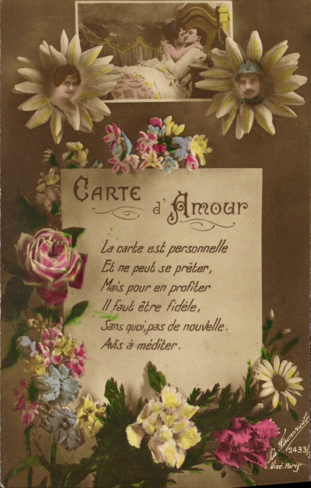 VINTAGE POSTCARD Fantasy Flowers Chart of love