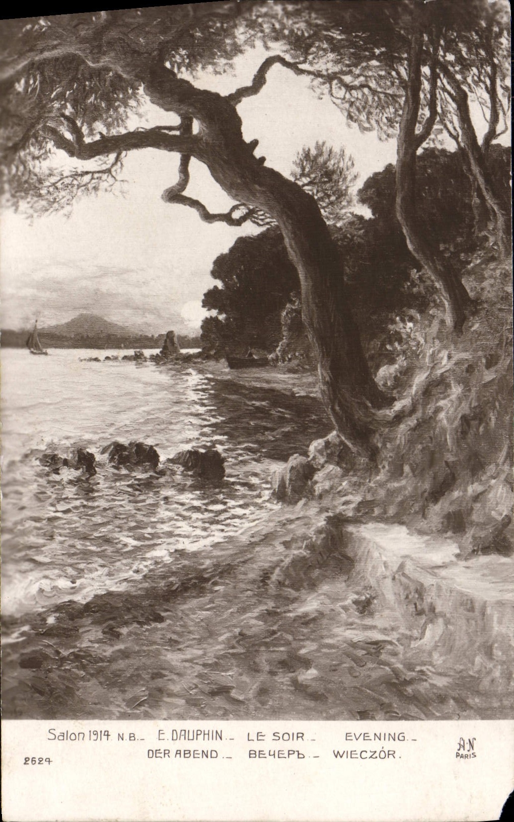 VINTAGE POSTCARD Fantasy Living room 1914 Dolphin the evening