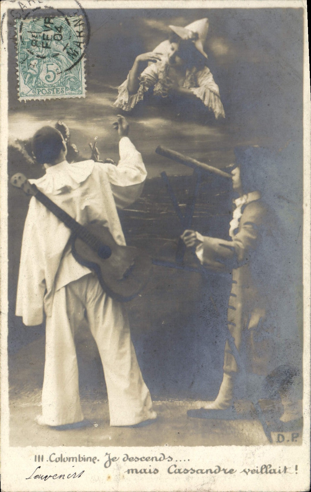 VINTAGE POSTCARD Fantasy Woman Colombine Pierrot