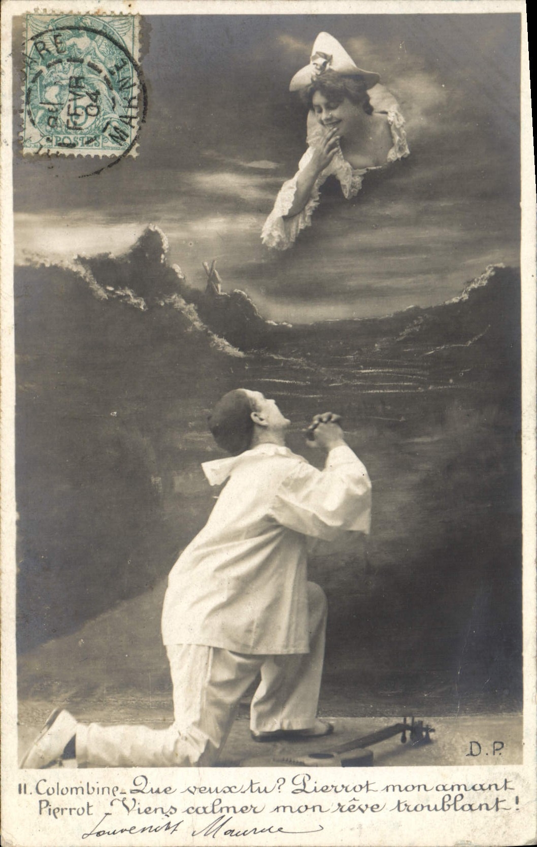 VINTAGE POSTCARD Fantasy Children Colombine Pierrot