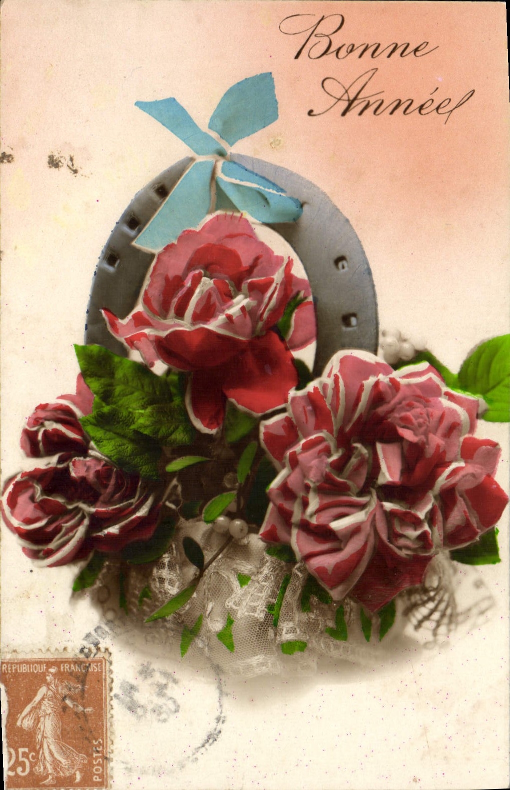 CPA Fantaisie Fleurs Fer a cheval