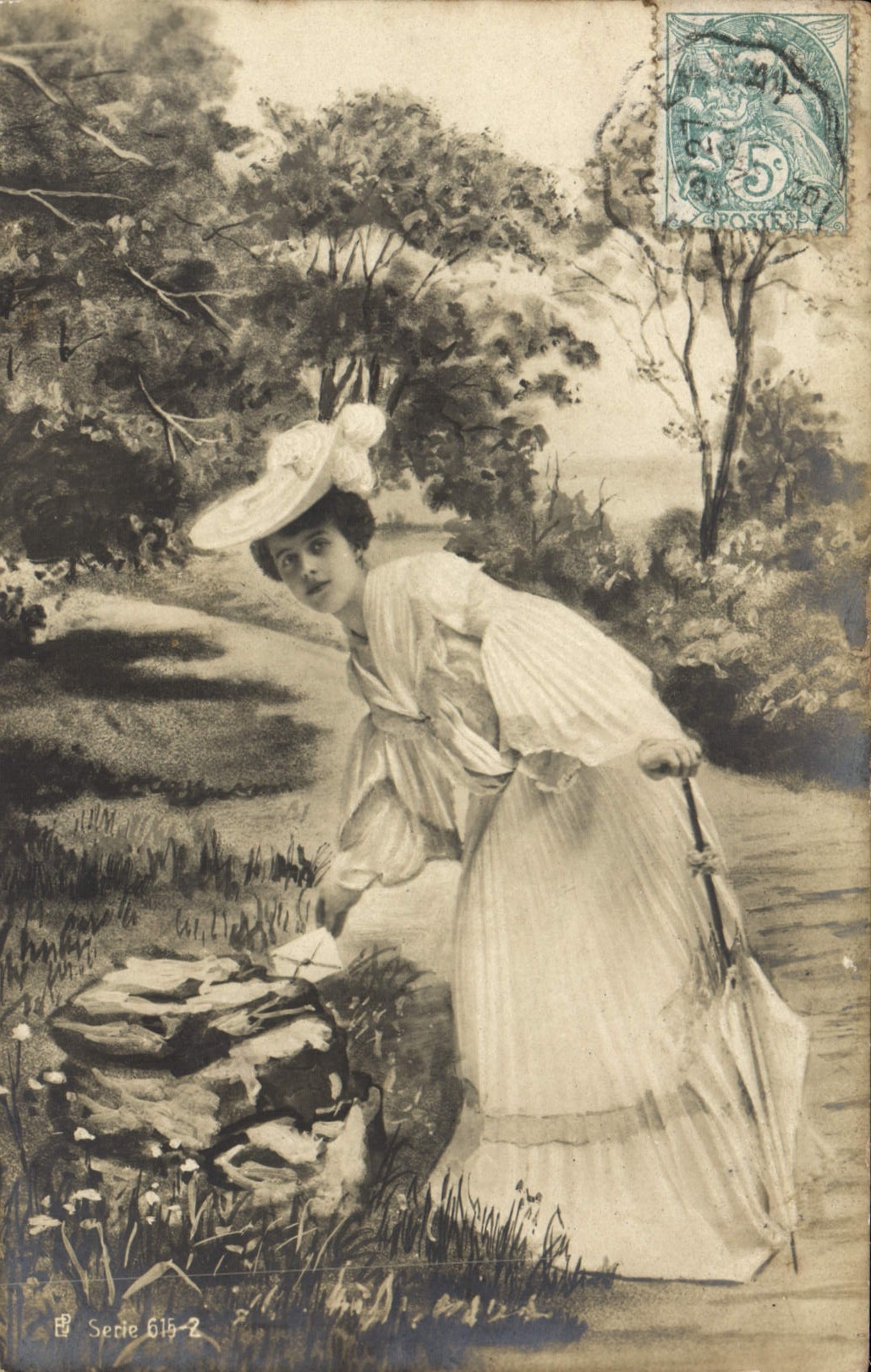 VINTAGE POSTCARD Fantasy Woman with the sunshade