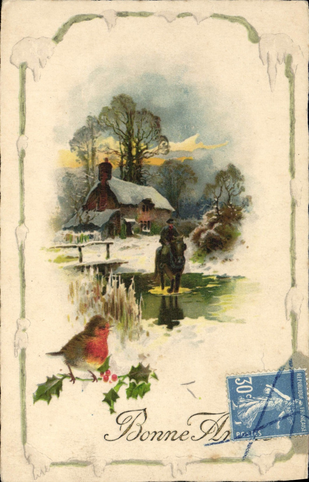 VINTAGE POSTCARD Fantasy Bird Happy New Year