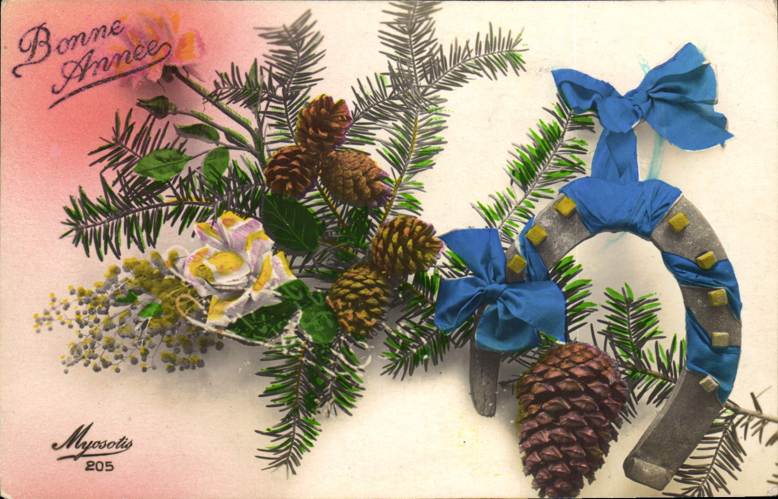 CPA Fantaisie Fleurs Fer a cheval