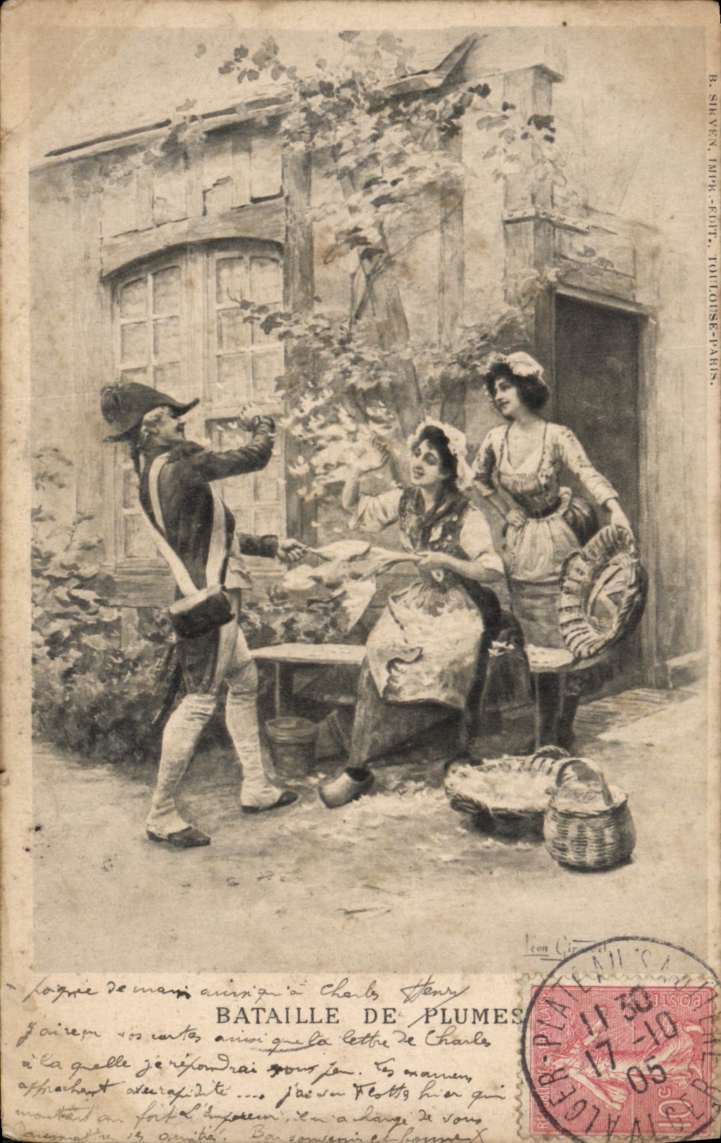 VINTAGE POSTCARD Fantaisie Women Battles of feathers