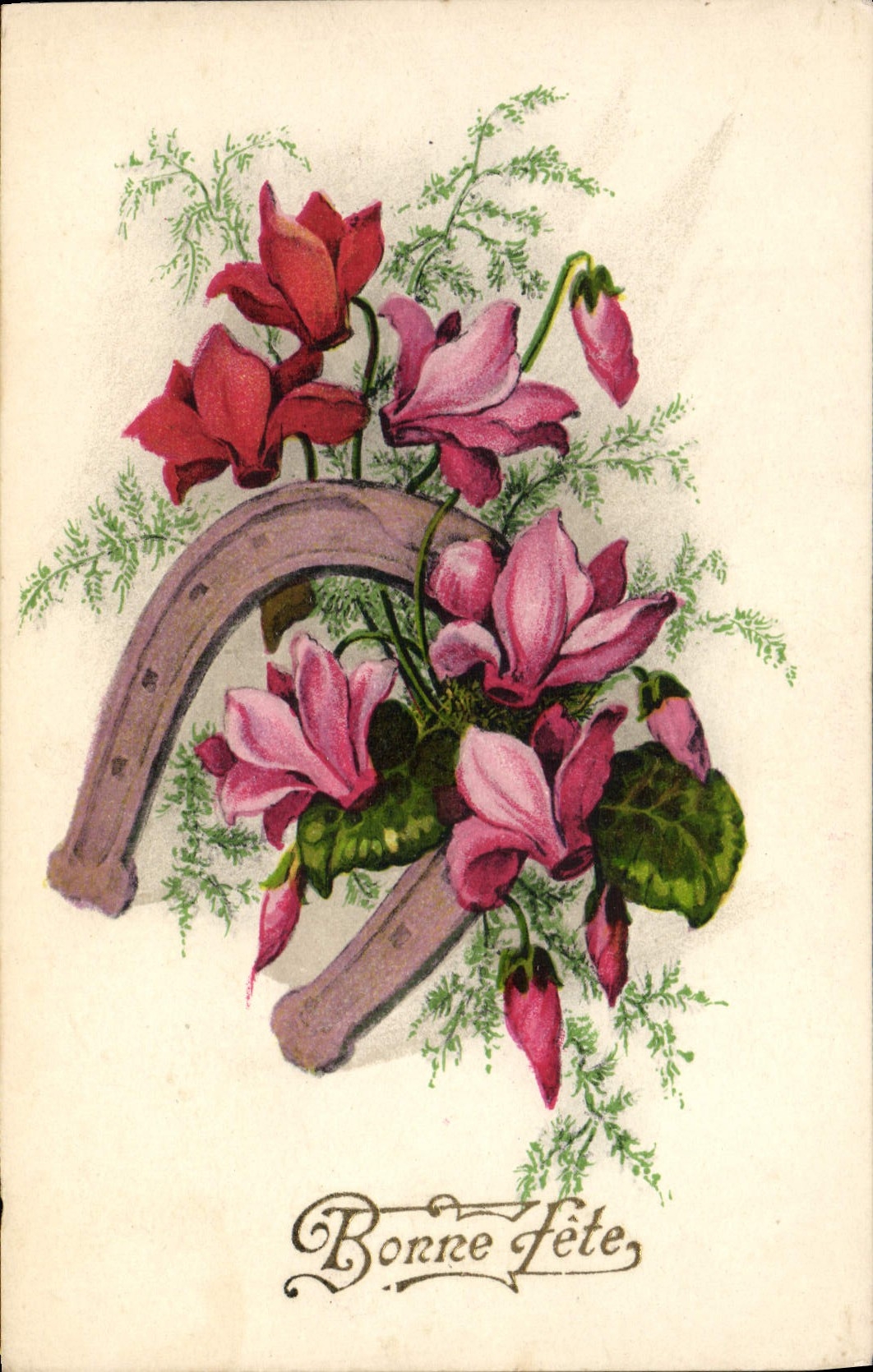 CPA Fantaisie Fleurs Fer a cheval