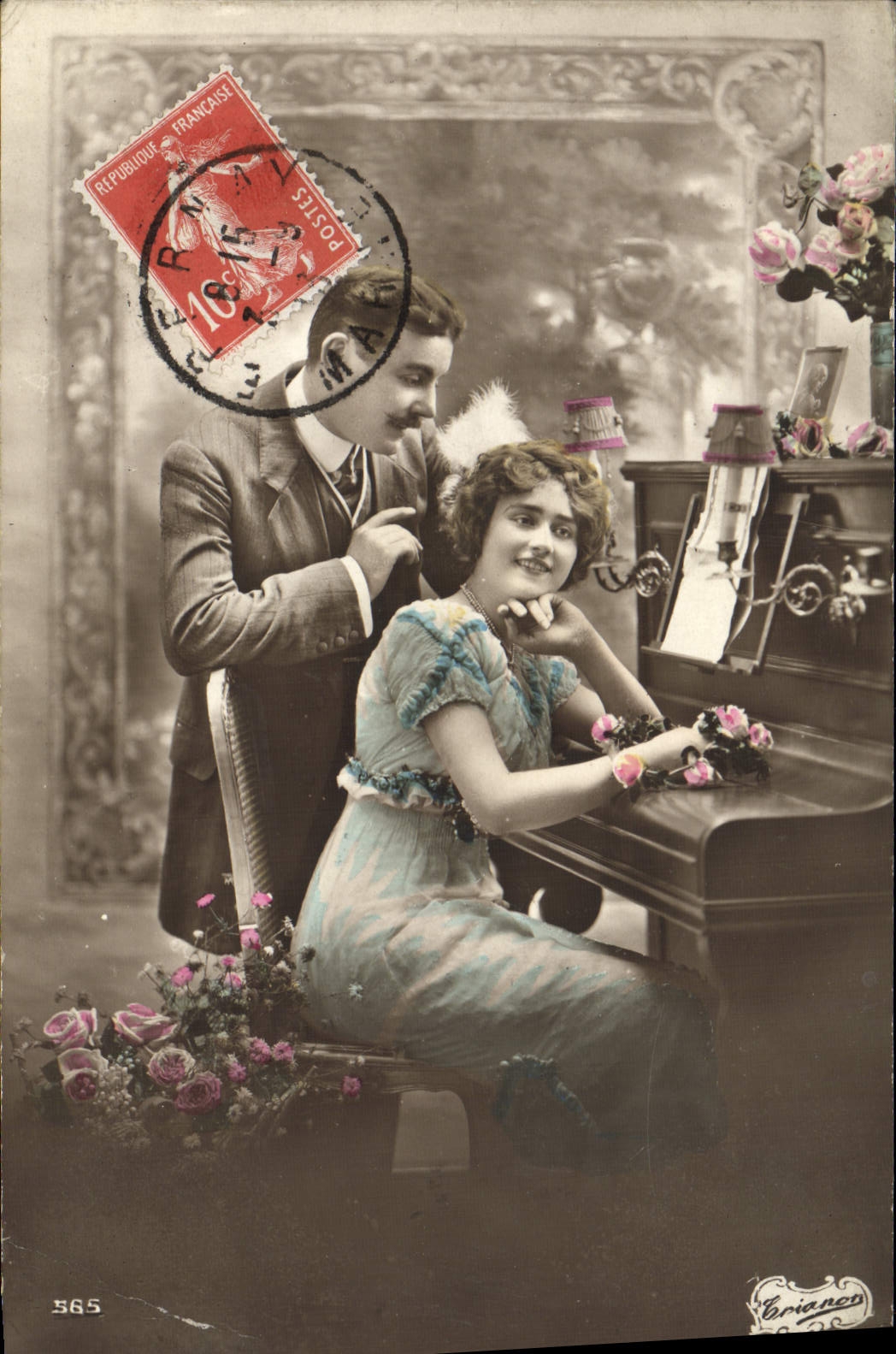 VINTAGE POSTCARD Fantasy Woman Piano