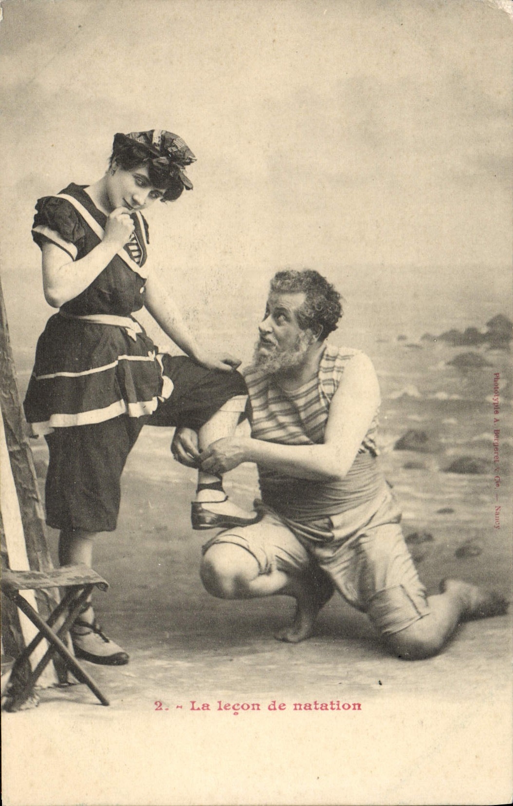 VINTAGE POSTCARD Fantasy Woman the lesson of swimming Bathing suit