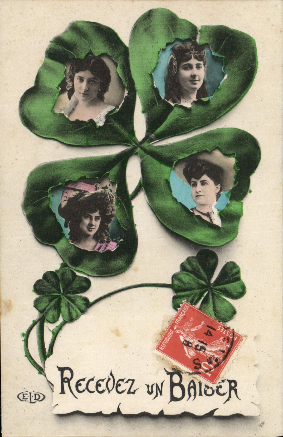 VINTAGE POSTCARD Fantasy Women Clover