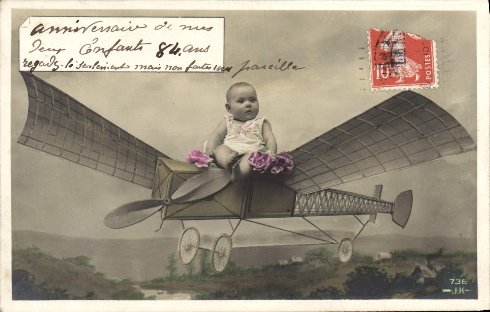 VINTAGE POSTCARD Fantasy Child Plane Baby