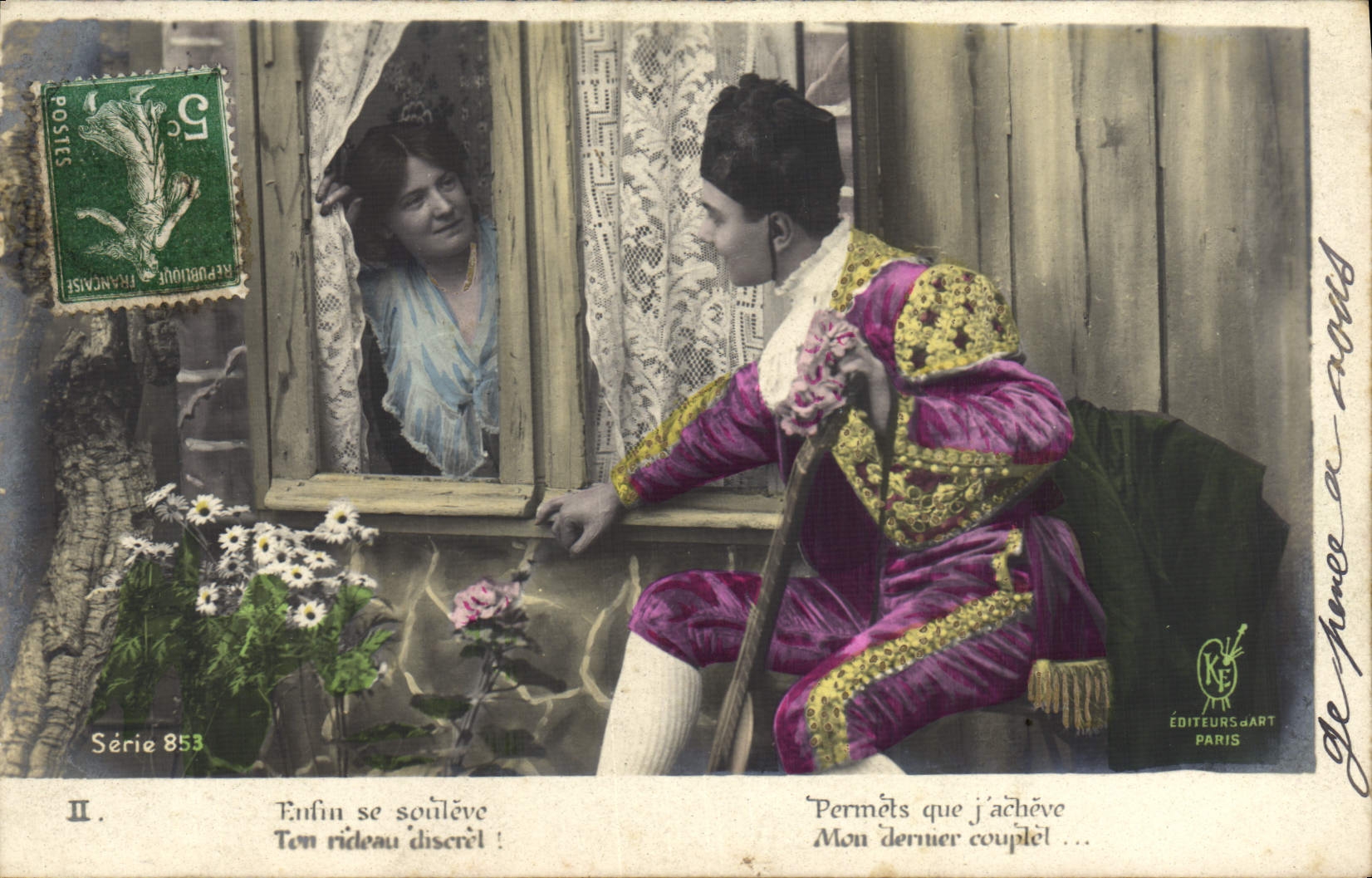 VINTAGE POSTCARD Fantasy Woman Man Serenade