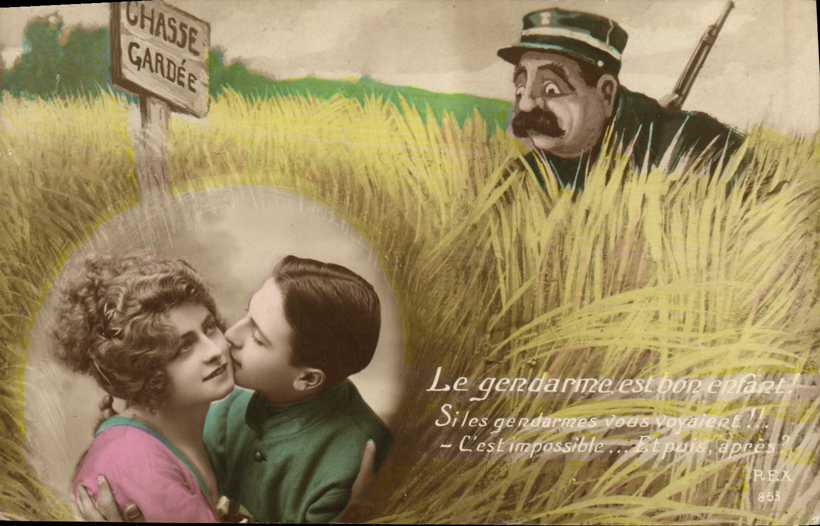 VINTAGE POSTCARD Fantaisie Woman Gendarme Drives out