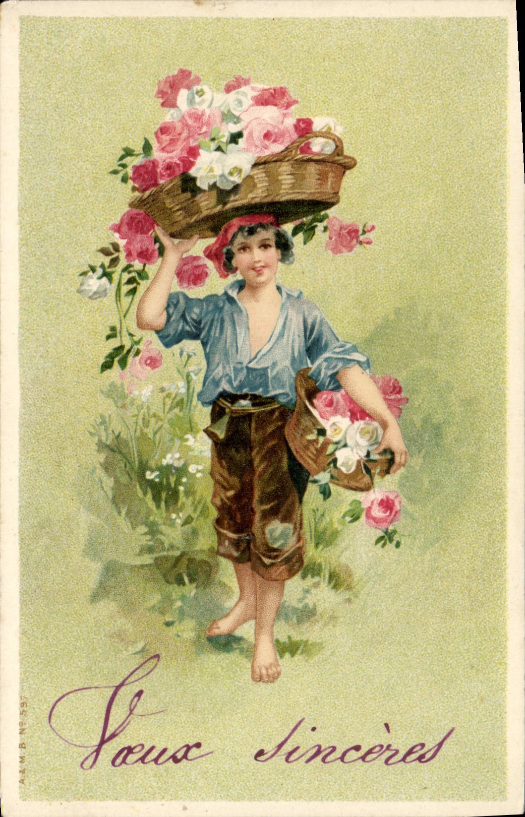 CPA Fantaisie Enfant Fleurs