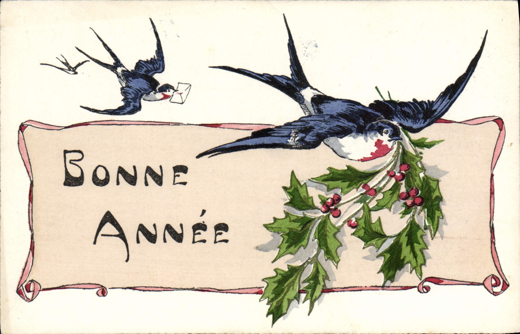 VINTAGE POSTCARD Fantasy Bonen year Swallow