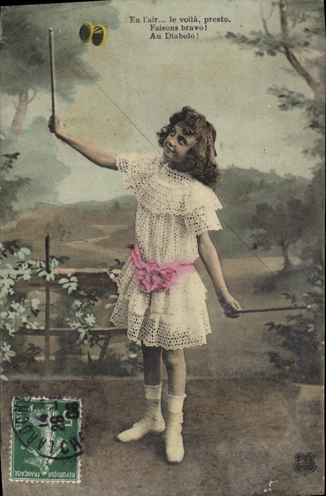 VINTAGE POSTCARD Fantasy Child Twin wheel