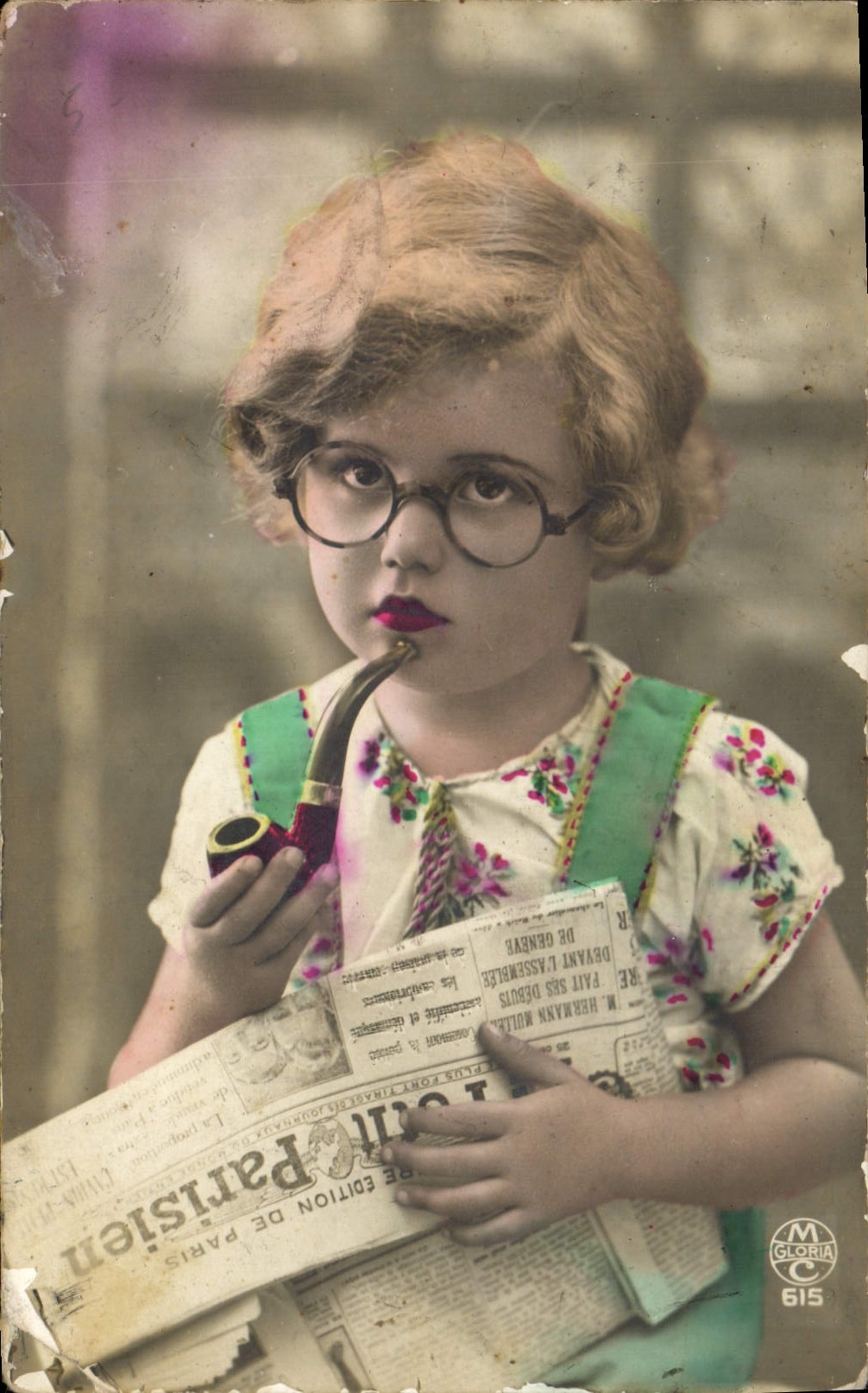 VINTAGE POSTCARD Fantasy Child Pipe Tobacco Newspaper