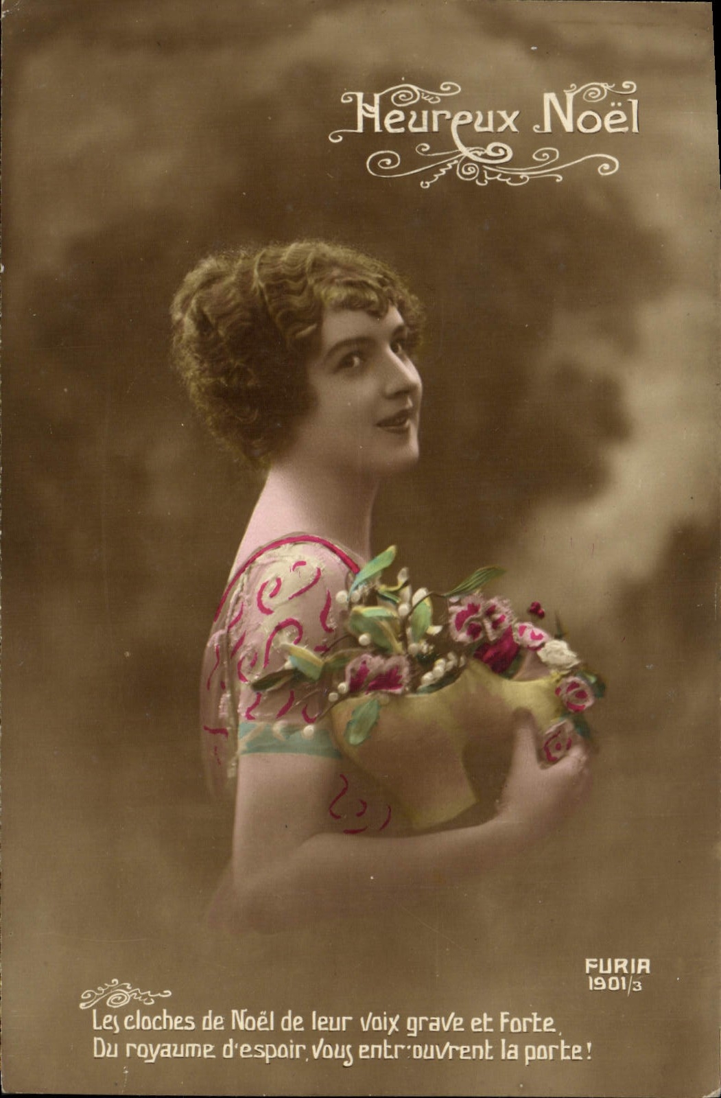 VINTAGE POSTCARD Fantasy Woman Christmas Shoe