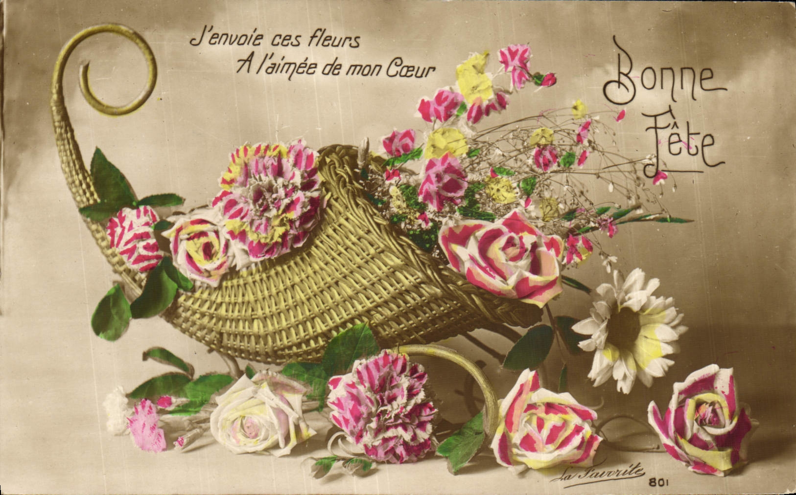 CPA Fantaisie Fleurs Corne d'abondance 