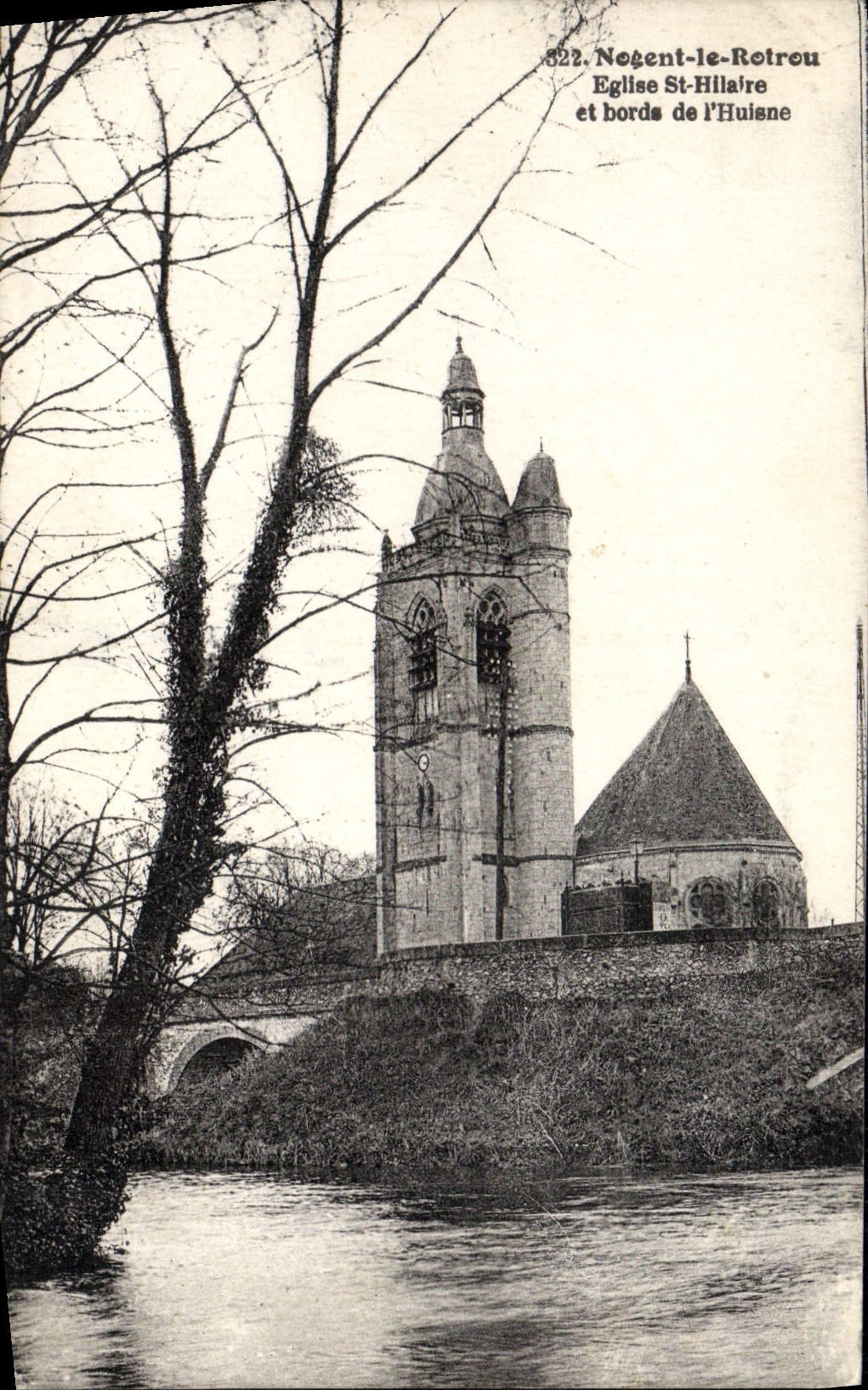VINTAGE POSTCARD Nogent Rotrou Church St Hilaire and Bords of Huisne
