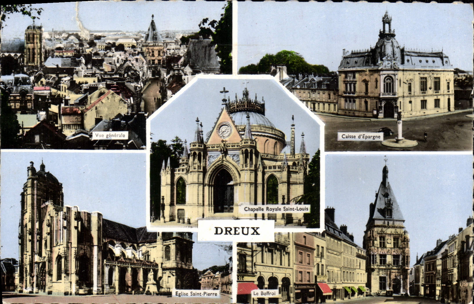 CPM Dreux Vue Generale La Caisse d'Epargne Eglise Saint Pierre le beffroi