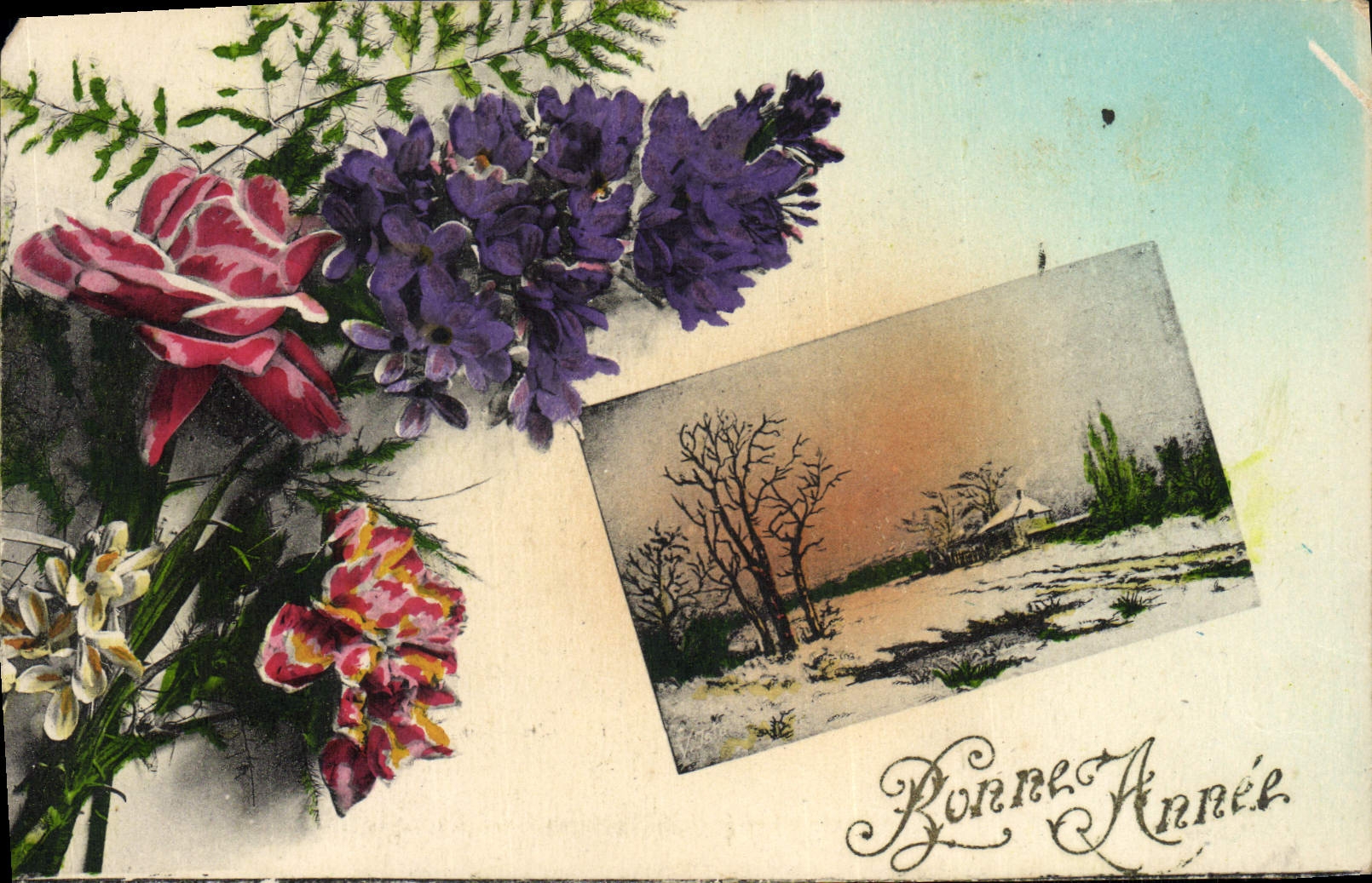 CPA Bonne Annee Fleurs