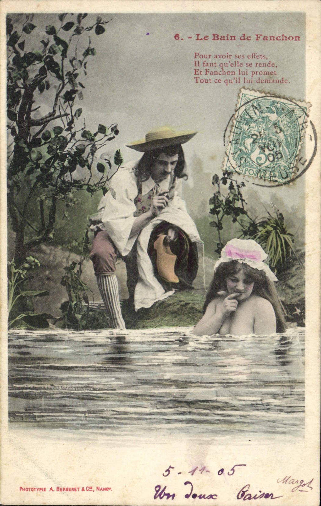 VINTAGE POSTCARD the Bath De Fanchon Woman