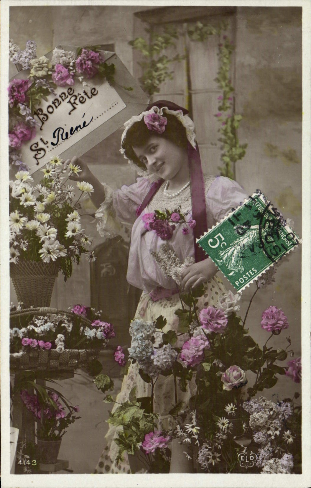 VINTAGE POSTCARD Good Festival Woman St Rene