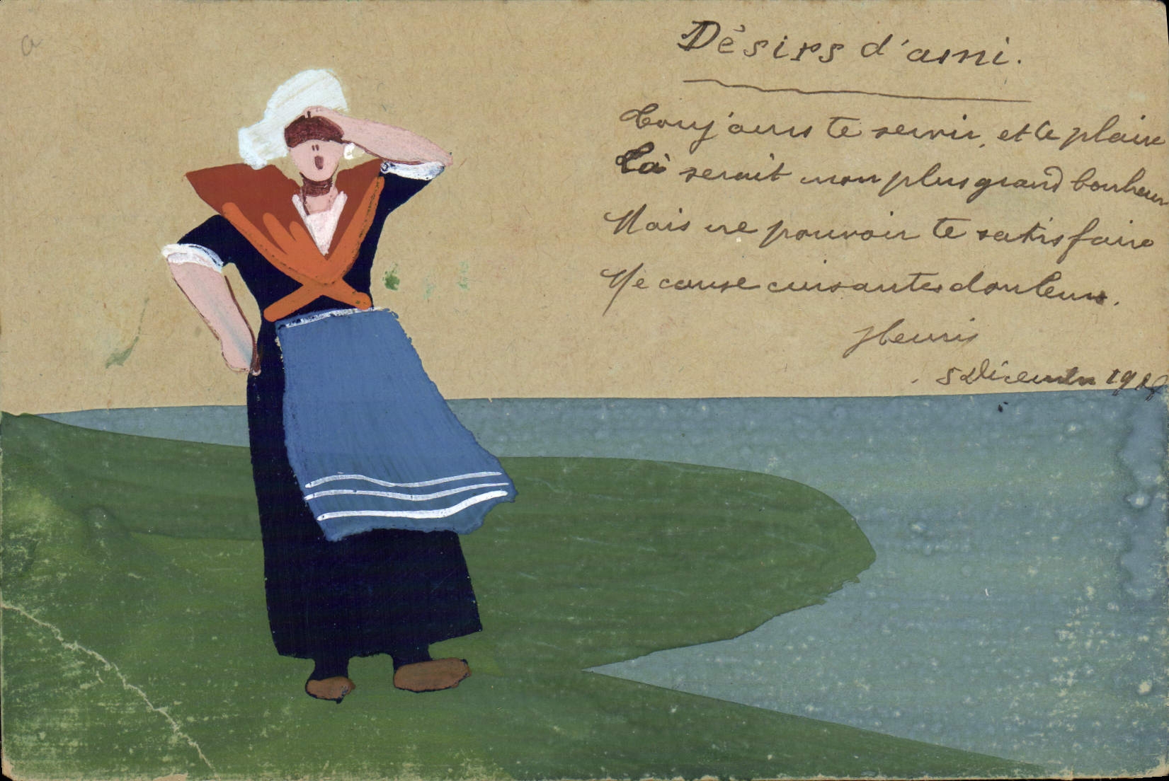 VINTAGE POSTCARD Fantasy Woman (drawing with the hand)