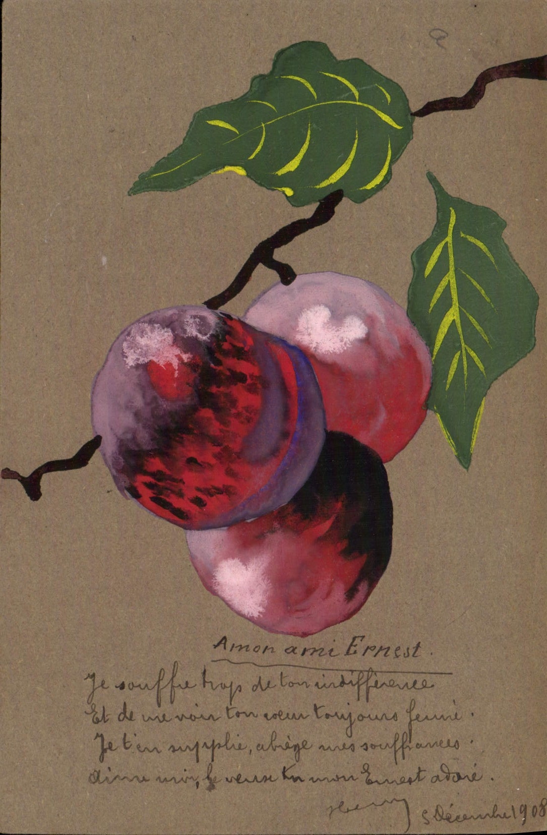 VINTAGE POSTCARD Fruits (drawing with the hand)