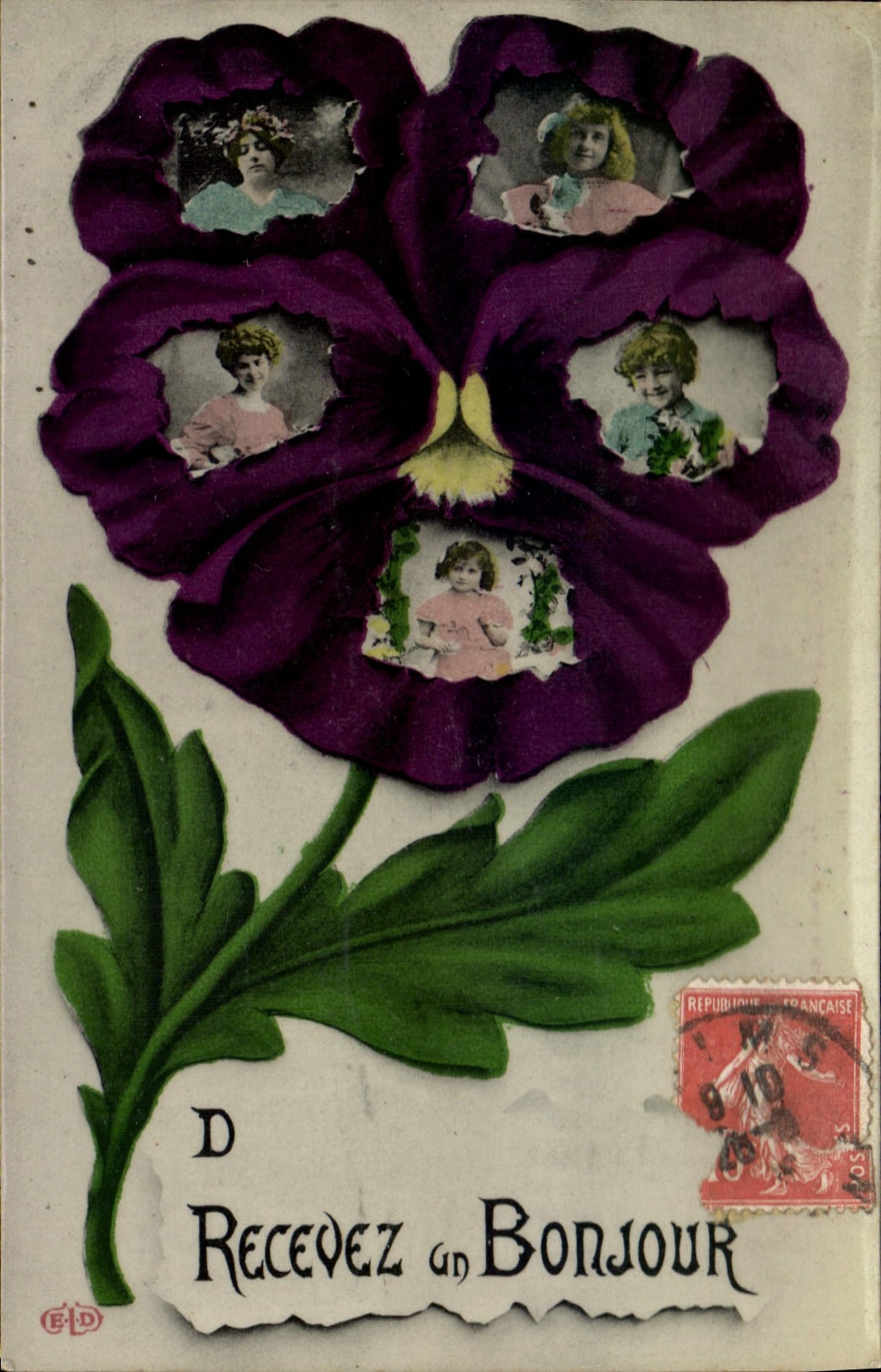 VINTAGE POSTCARD Fantasy Woman Children Flower