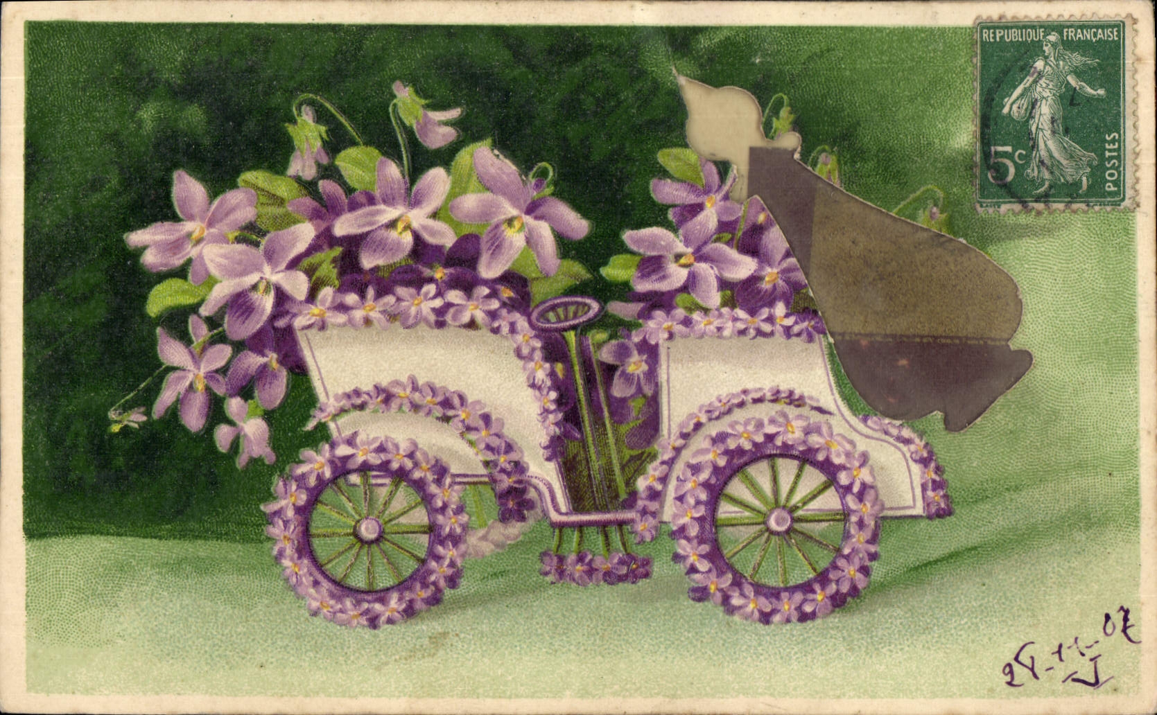 CPA Fantaisie Fleurs Automobile