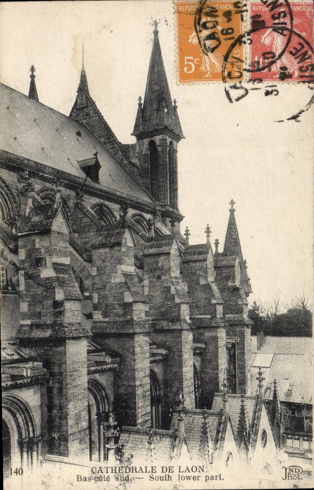 Catedral de la POSTAL de la VENDIMIA de la pieza meridional baja de Laon