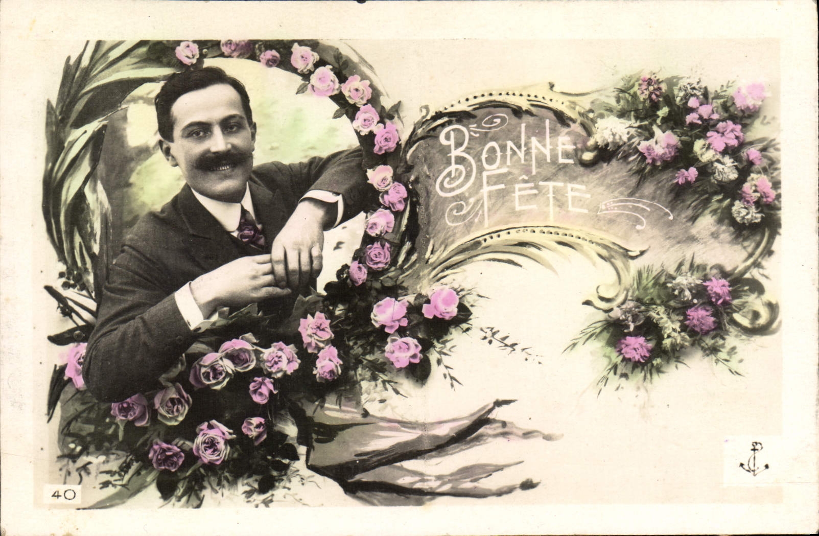 CPA Fantaisie Homme Fleurs