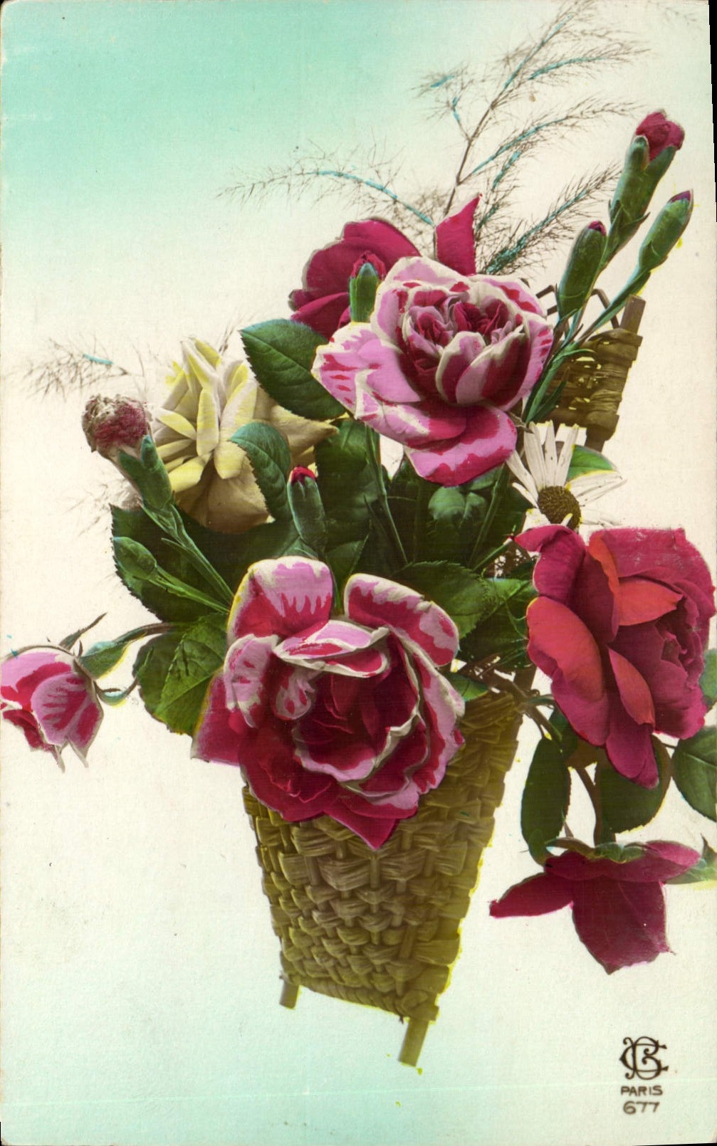 Flores de la fantasía de la POSTAL de la VENDIMIA