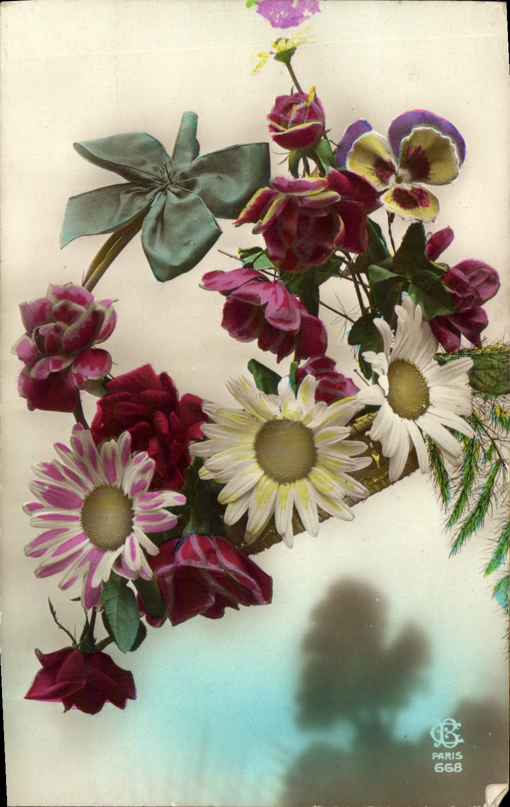 Flores de la fantasía de la POSTAL de la VENDIMIA