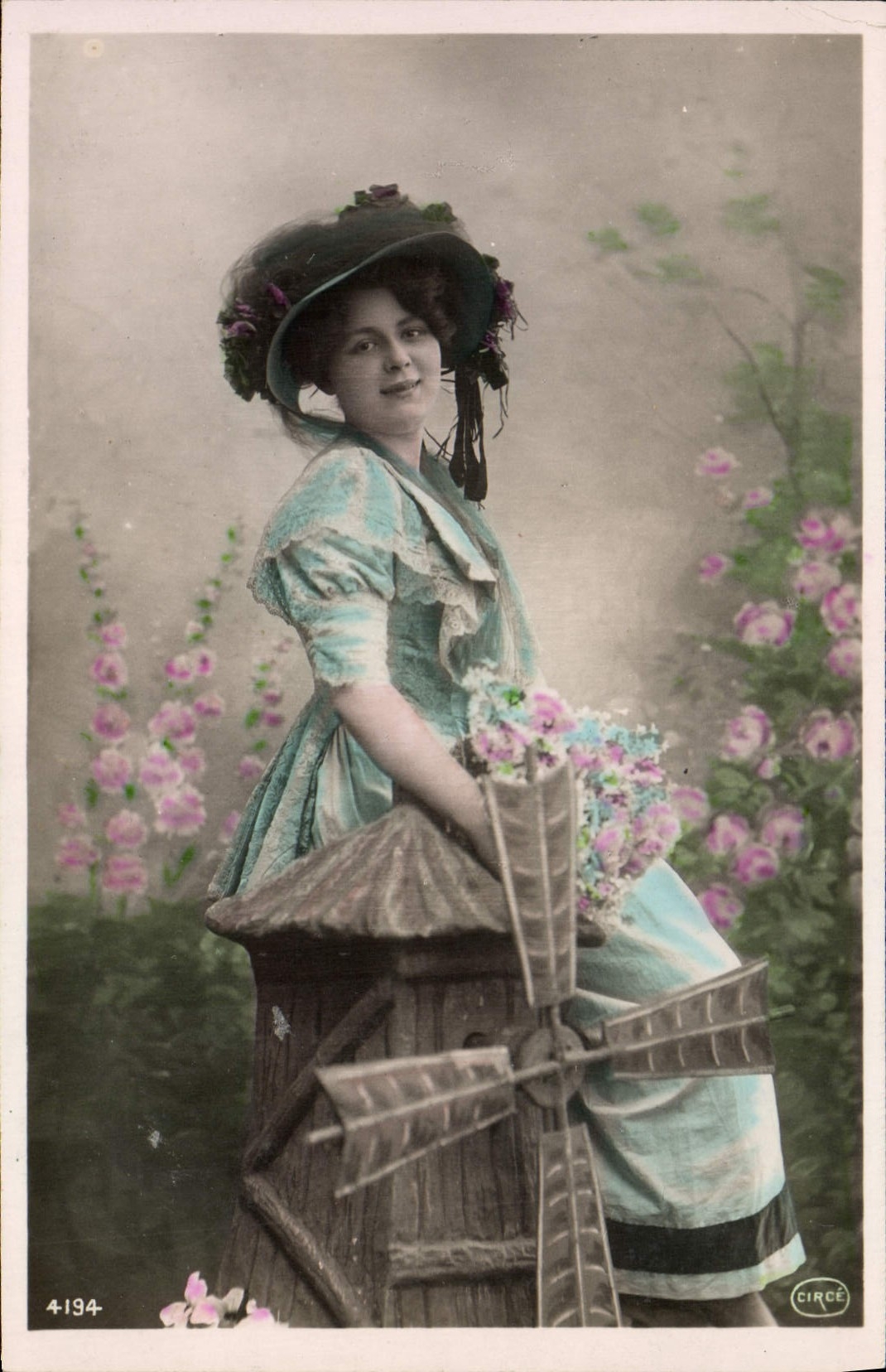 VINTAGE POSTCARD Fantasy Woman Windmill