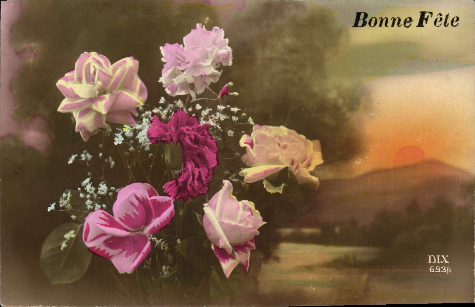 Flores de la fantasía de la POSTAL de la VENDIMIA