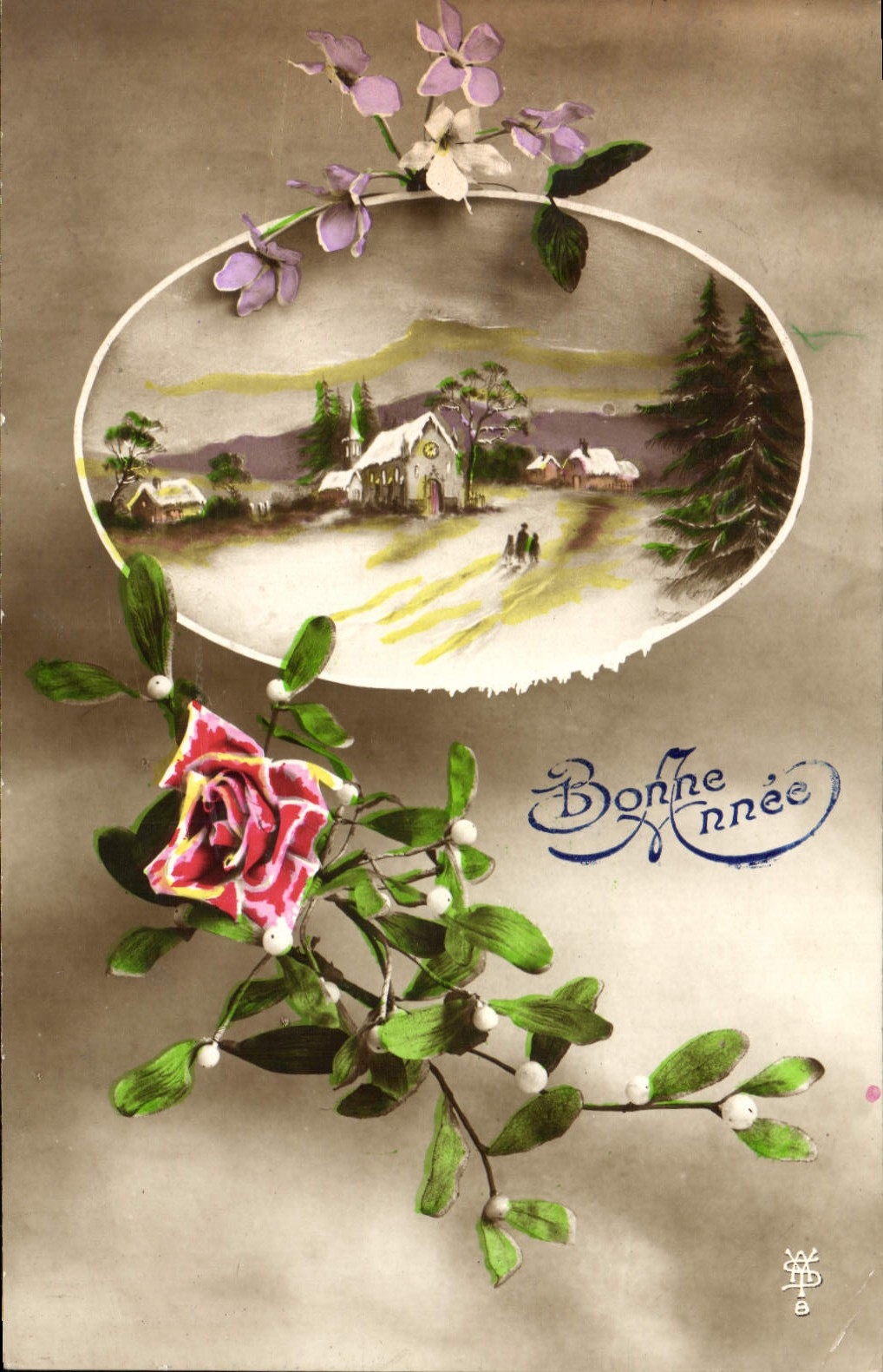 Flores de la fantasía de la POSTAL de la VENDIMIA