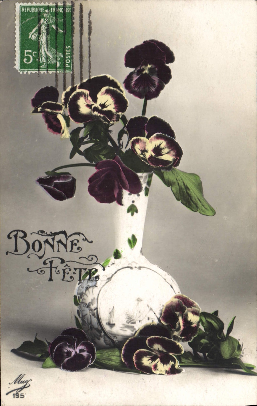 Flores de la fantasía de la POSTAL de la VENDIMIA