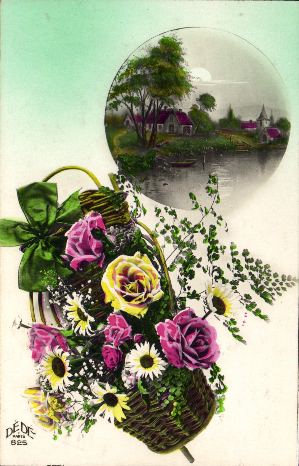 Flores de la fantasía de la POSTAL de la VENDIMIA
