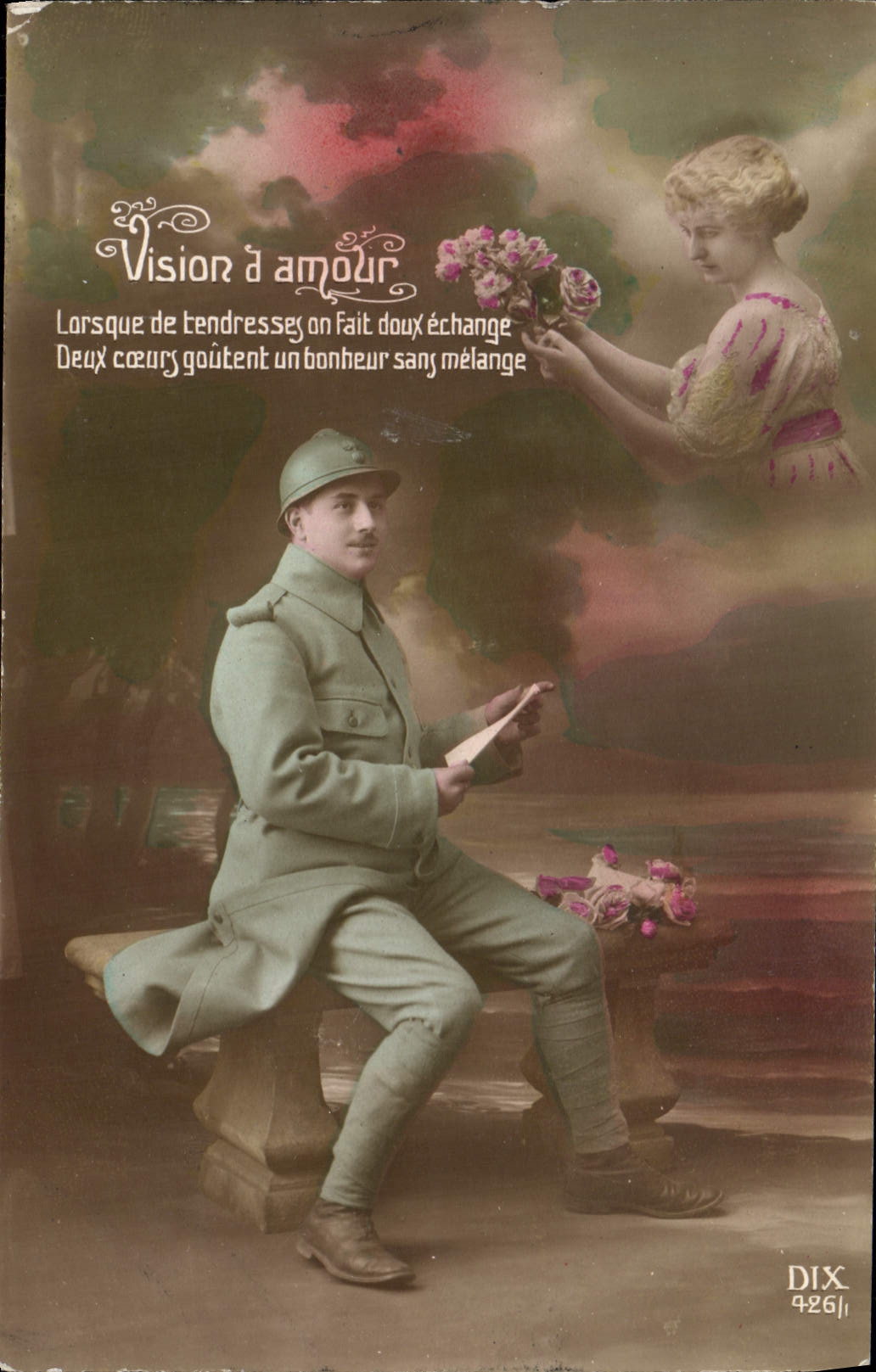 VINTAGE POSTCARD Fantasy Woman Militaria Soldier