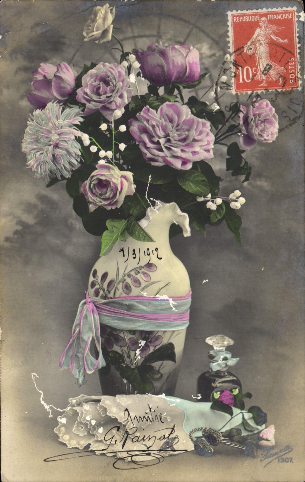 Flores de la fantasía de la POSTAL de la VENDIMIA