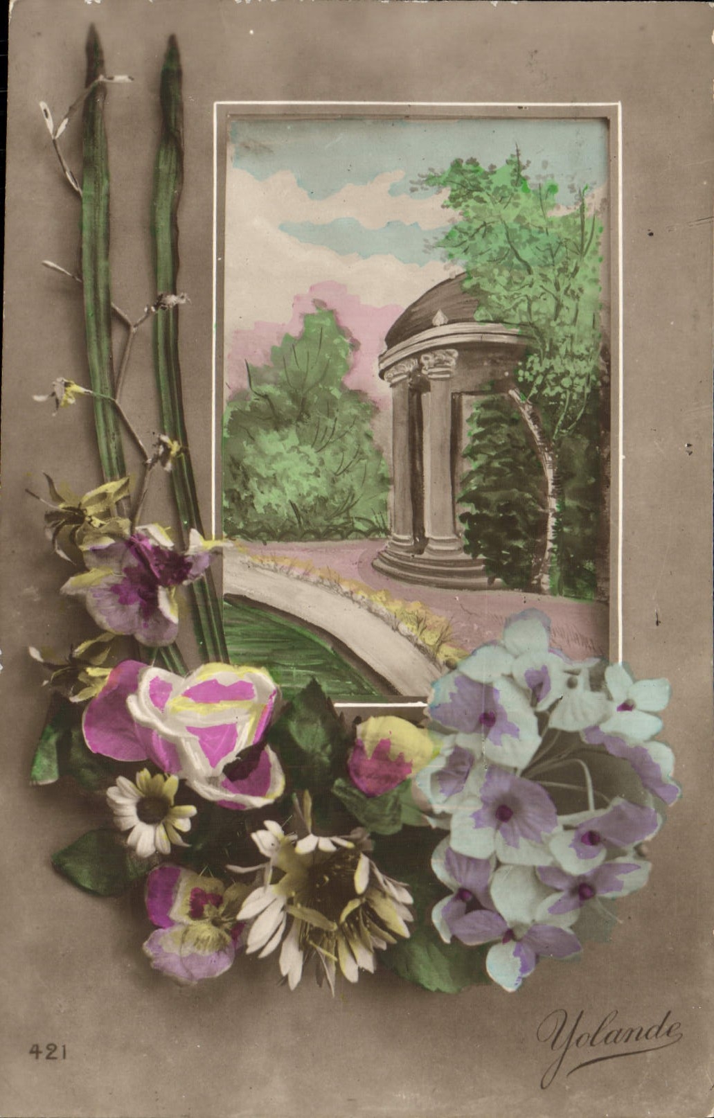 Flores de la fantasía de la POSTAL de la VENDIMIA