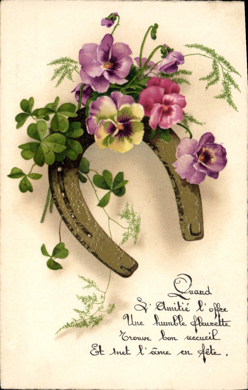 VINTAGE POSTCARD Fantaisie Flowers Horseshoe