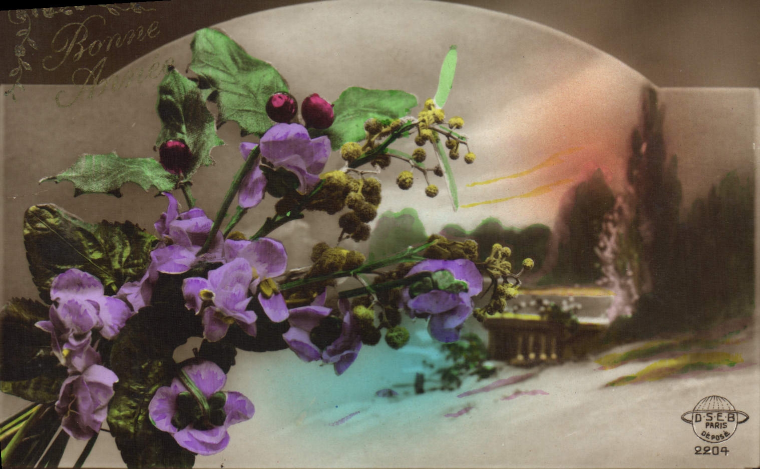 Flores de la fantasía de la POSTAL de la VENDIMIA