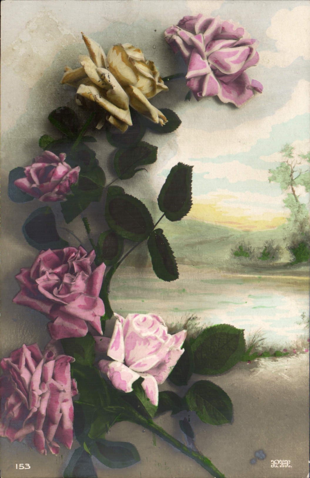 Flores de la fantasía de la POSTAL de la VENDIMIA