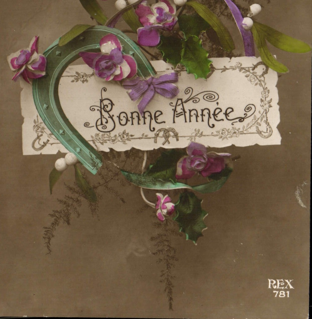 VINTAGE POSTCARD Fantaisie Flowers Horseshoe