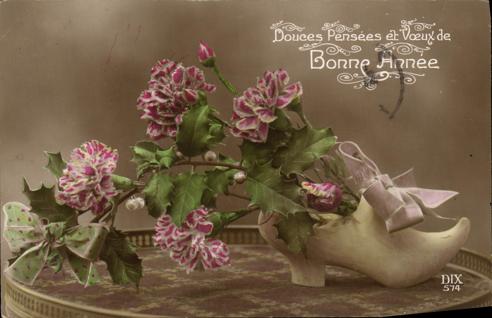 La fantasía de la POSTAL de la VENDIMIA florece el zapato